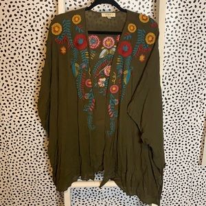 Umgee olive floral print kimono 1xl